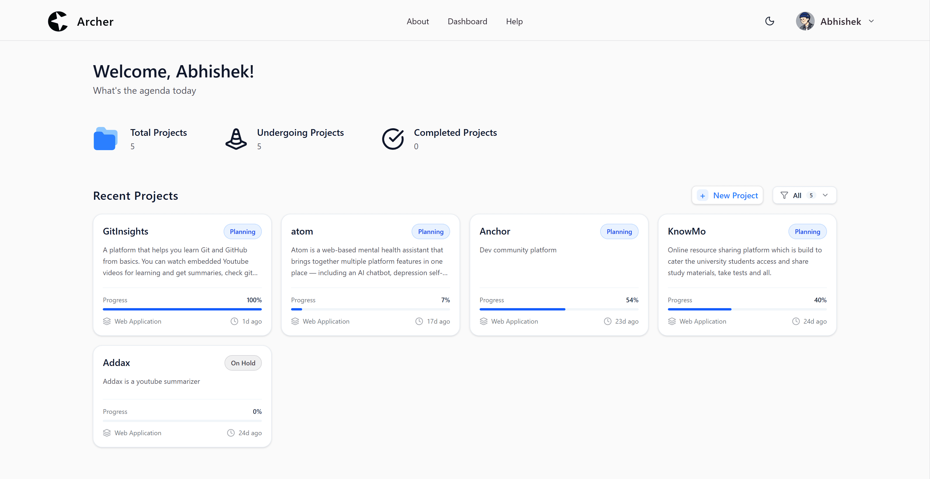 Archer dashboard